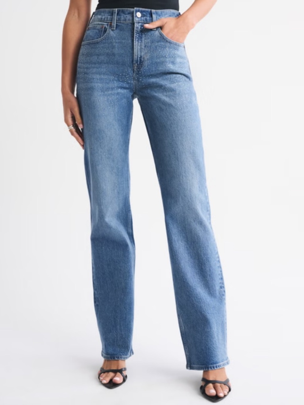 Abercrombie & Fitch High Rise 90s Relaxed Shiny Embellished Jean NWOT
